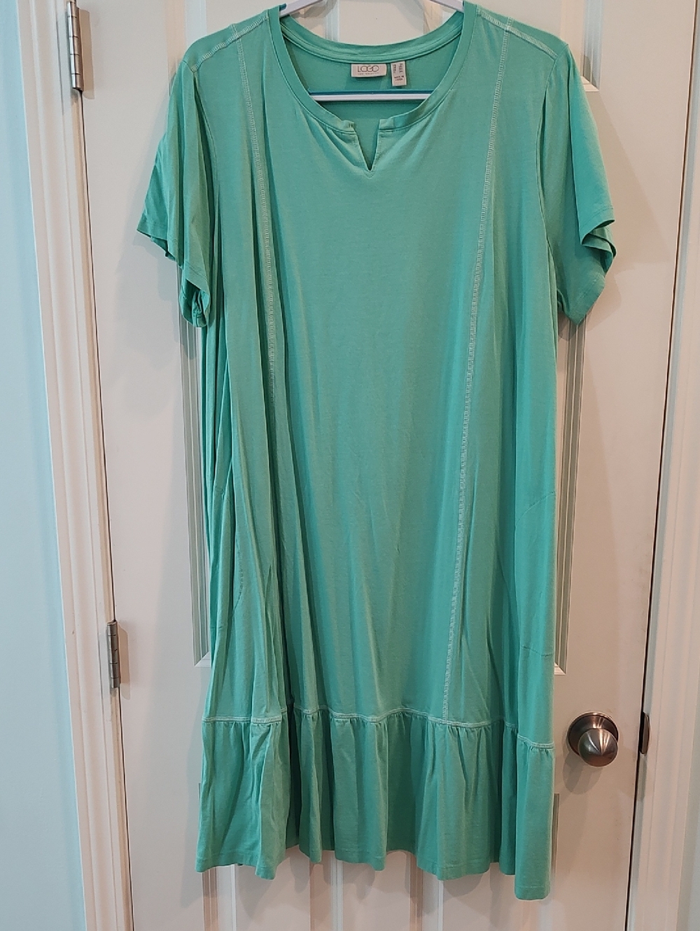 LOGO by Lori Goldstein Sea Green Short-Sleeve Ruffle-Hem Midi Dress